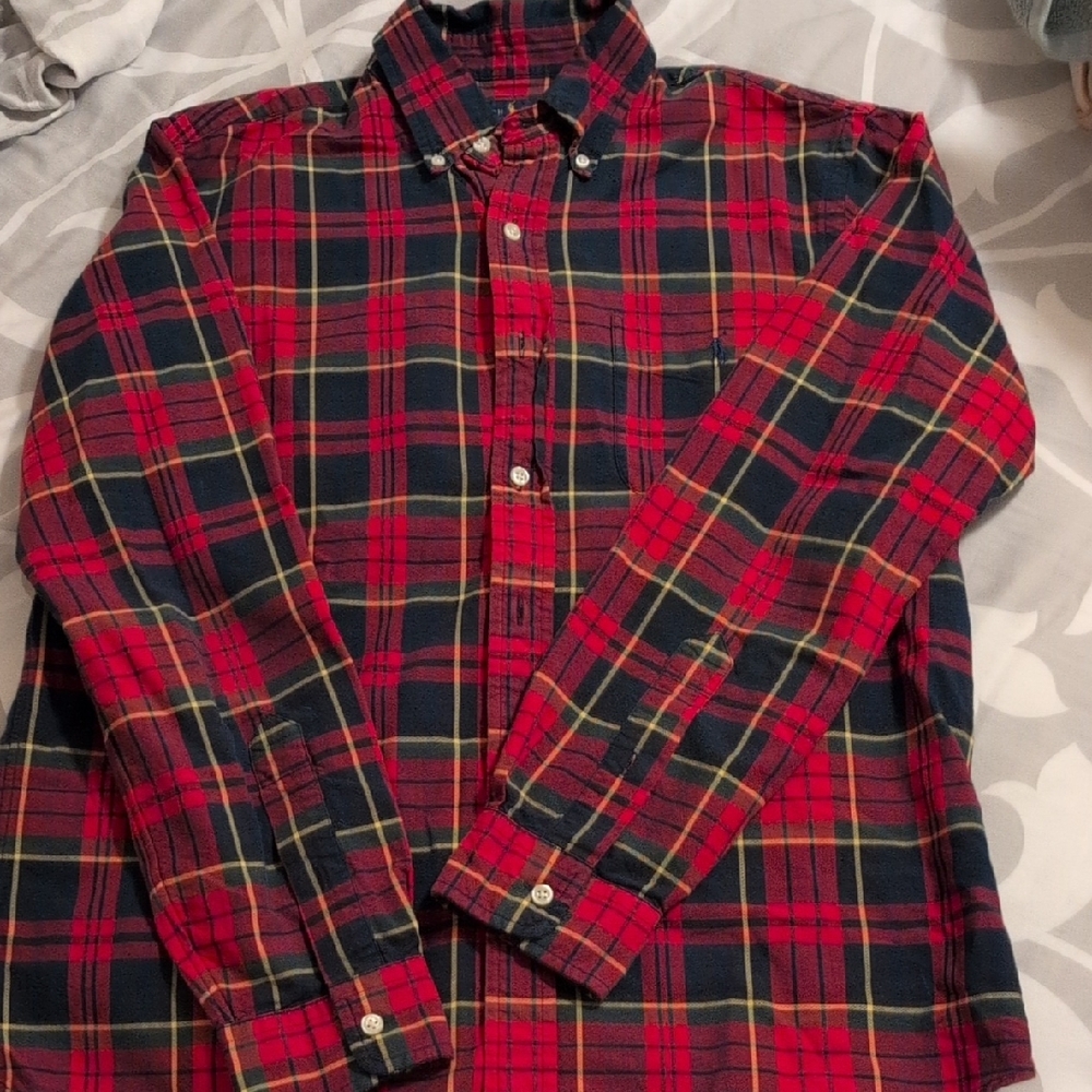 Men's Red and Navy Plaid Shirt